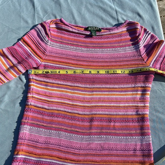 Lauren Ralph Lauren 3/4 sleeve multi knit multi color sweater purple, pink S/P - Picture 5 of 7